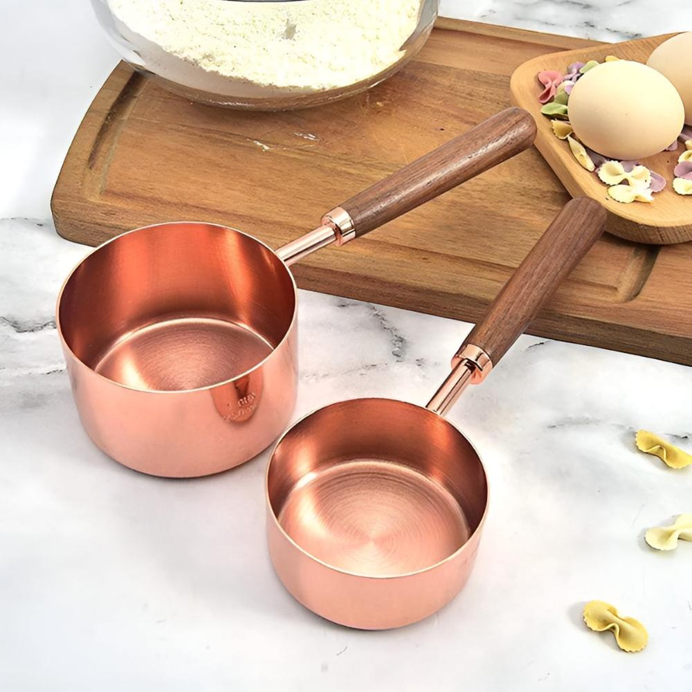 Minimalist Copper and Wood Measuring Cups
