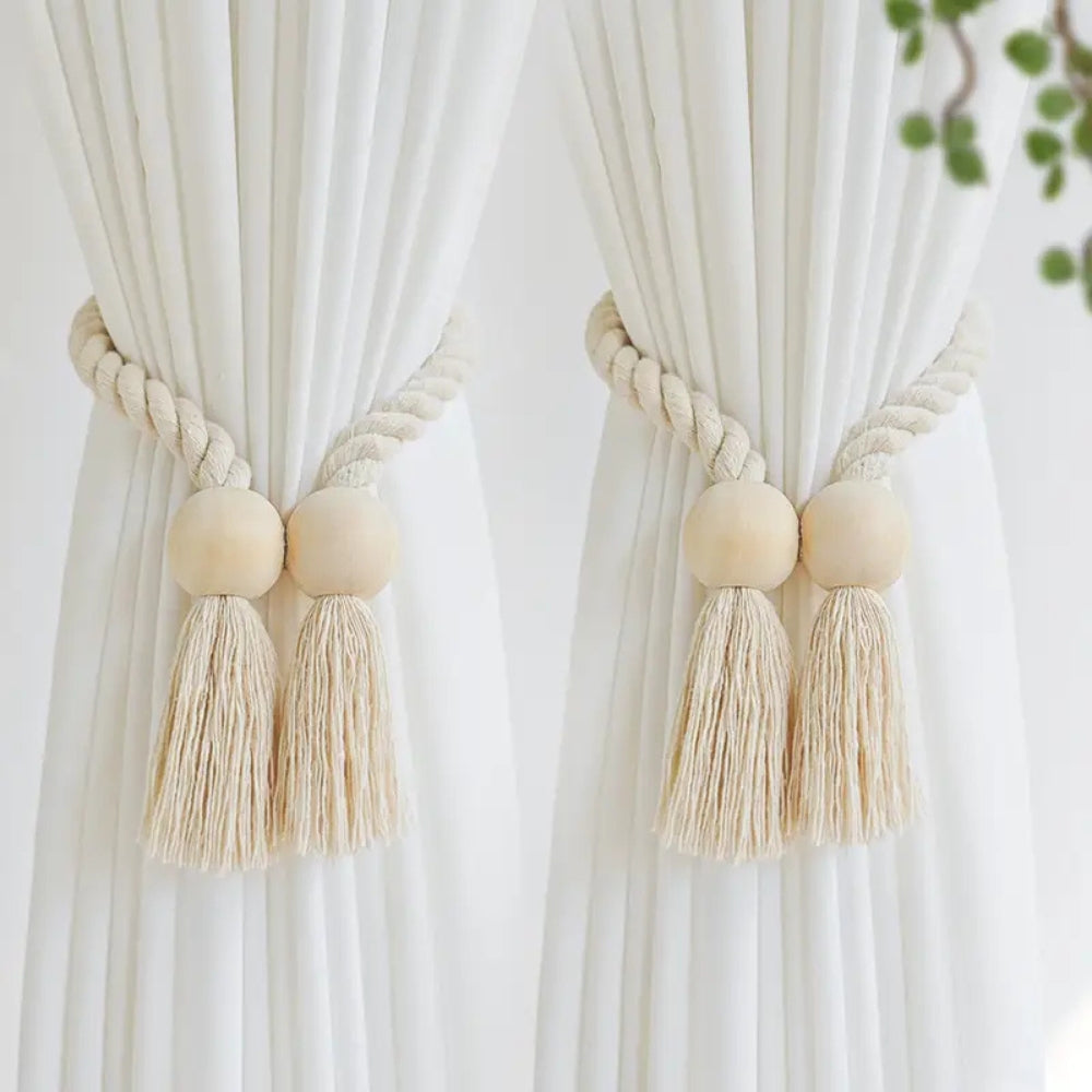 Minimalist Wooden Bead Curtain Tie Back