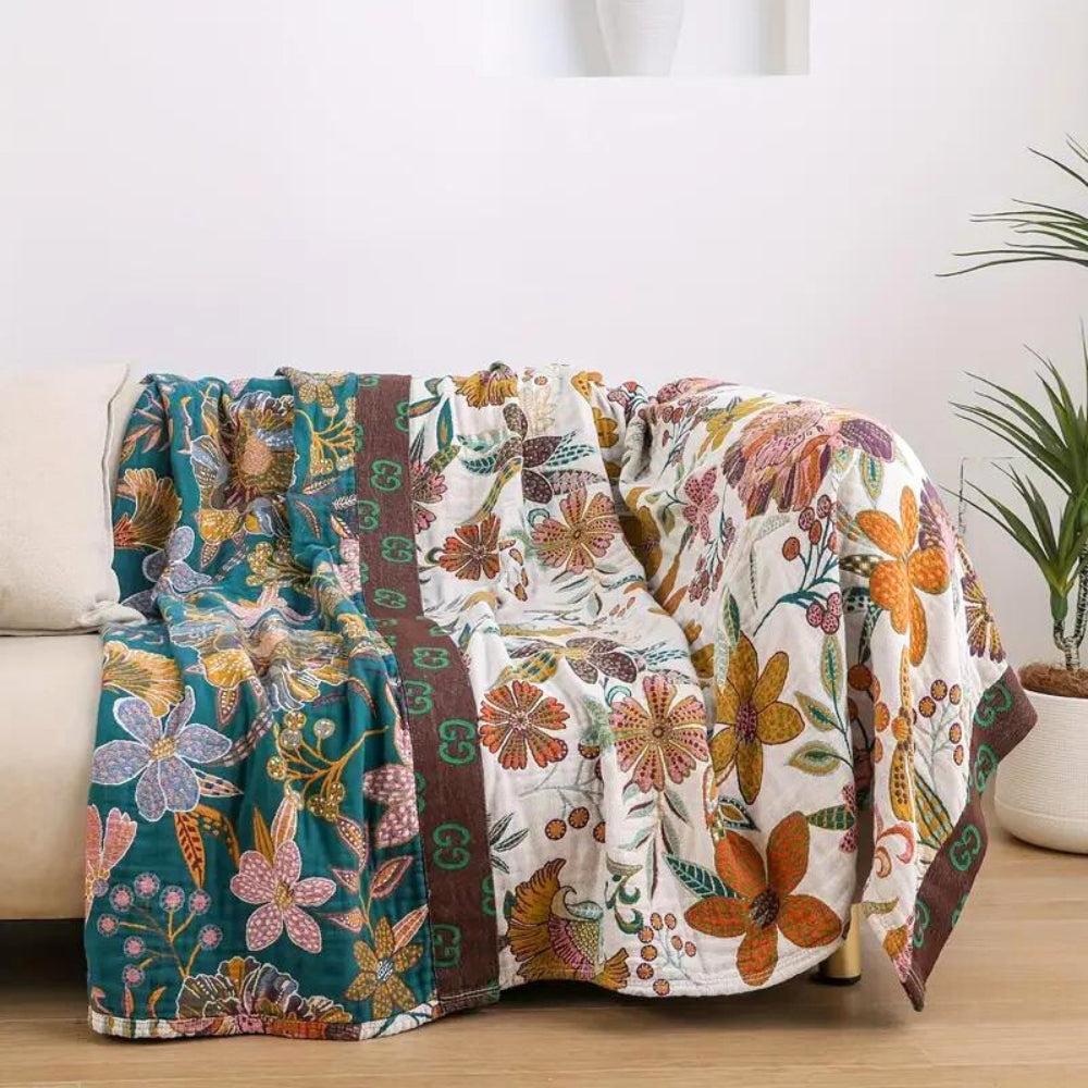 Bohemian Floral Cotton Throw Blanket