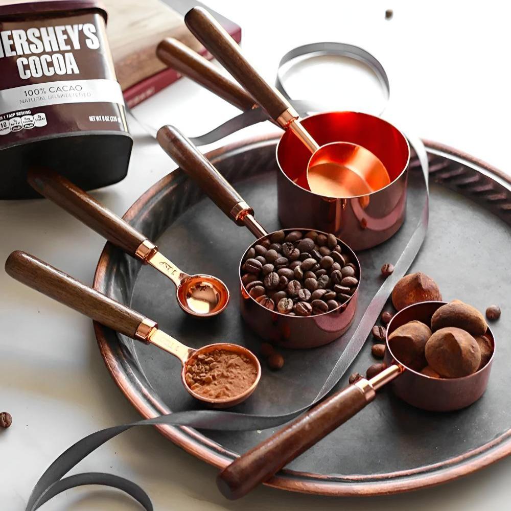 Minimalist Copper and Wood Measuring Cups