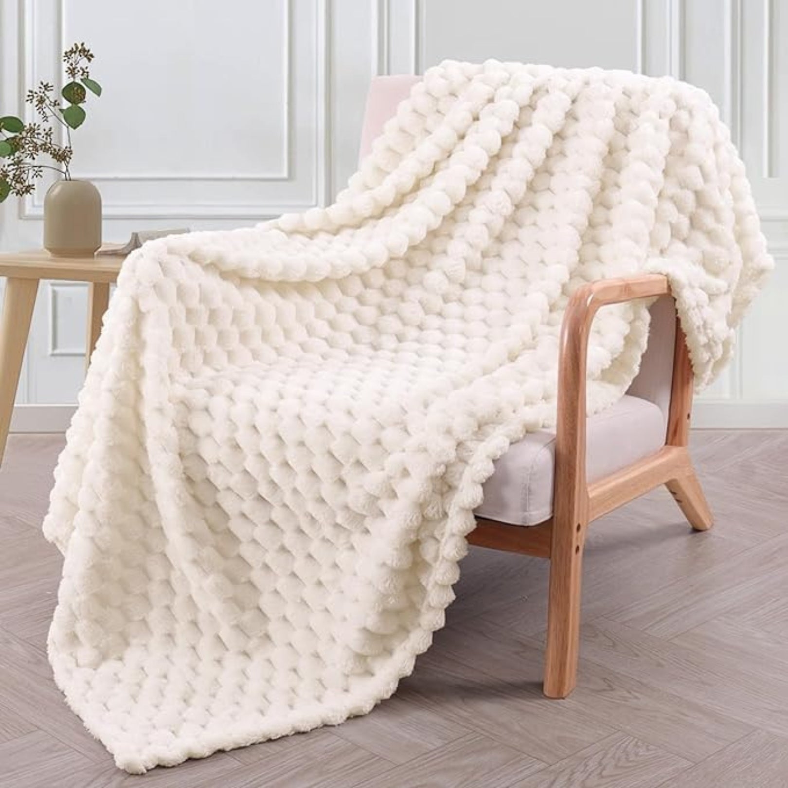 Textured Plush Throw Blanket With Honeycomb Pattern
