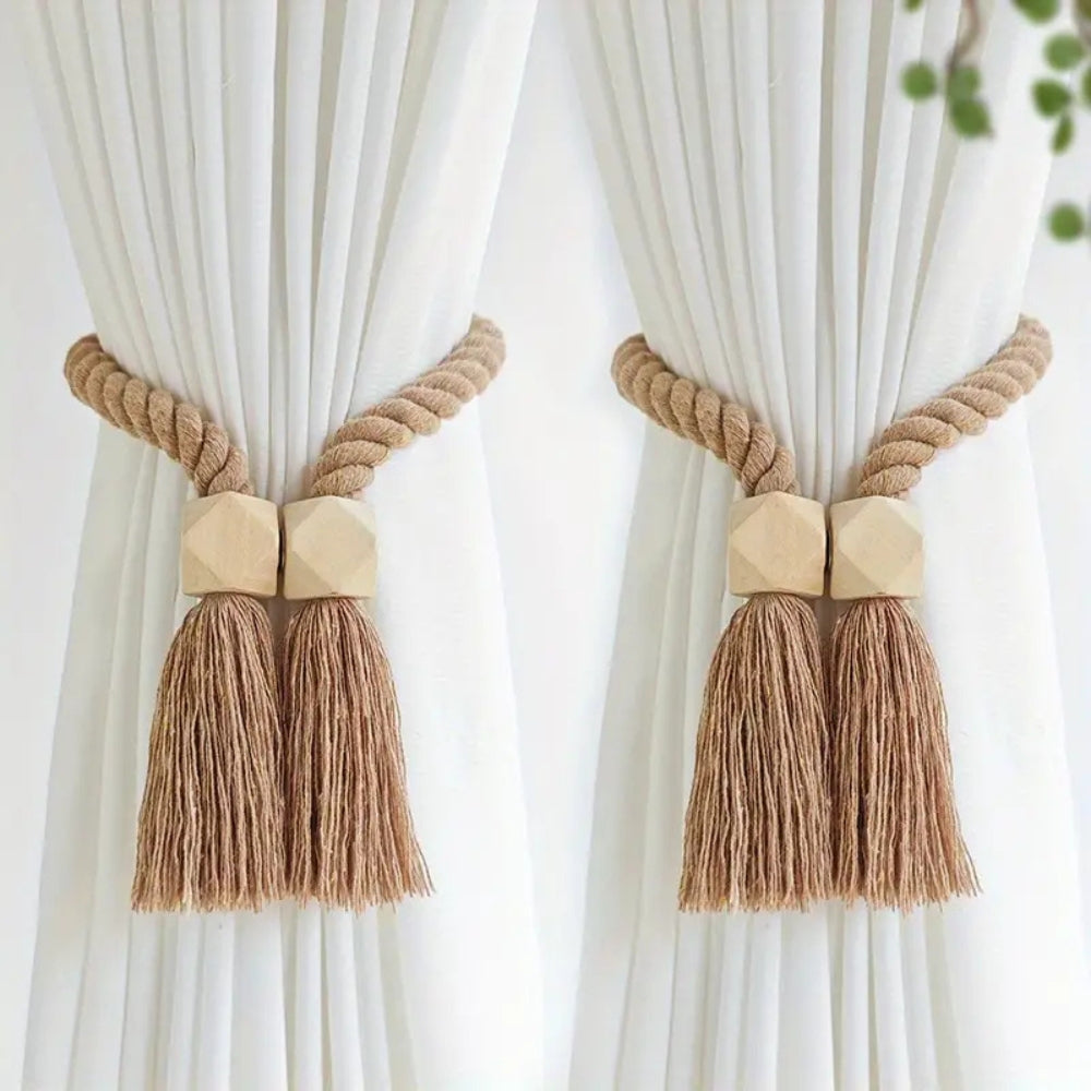 Minimalist Wooden Bead Curtain Tie Back