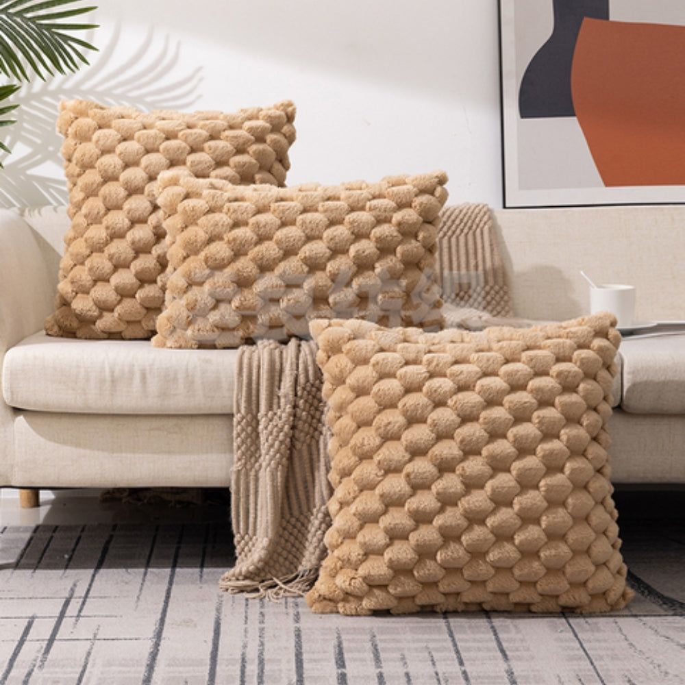 Textured Plush Cushion Cover with Bubble Pattern