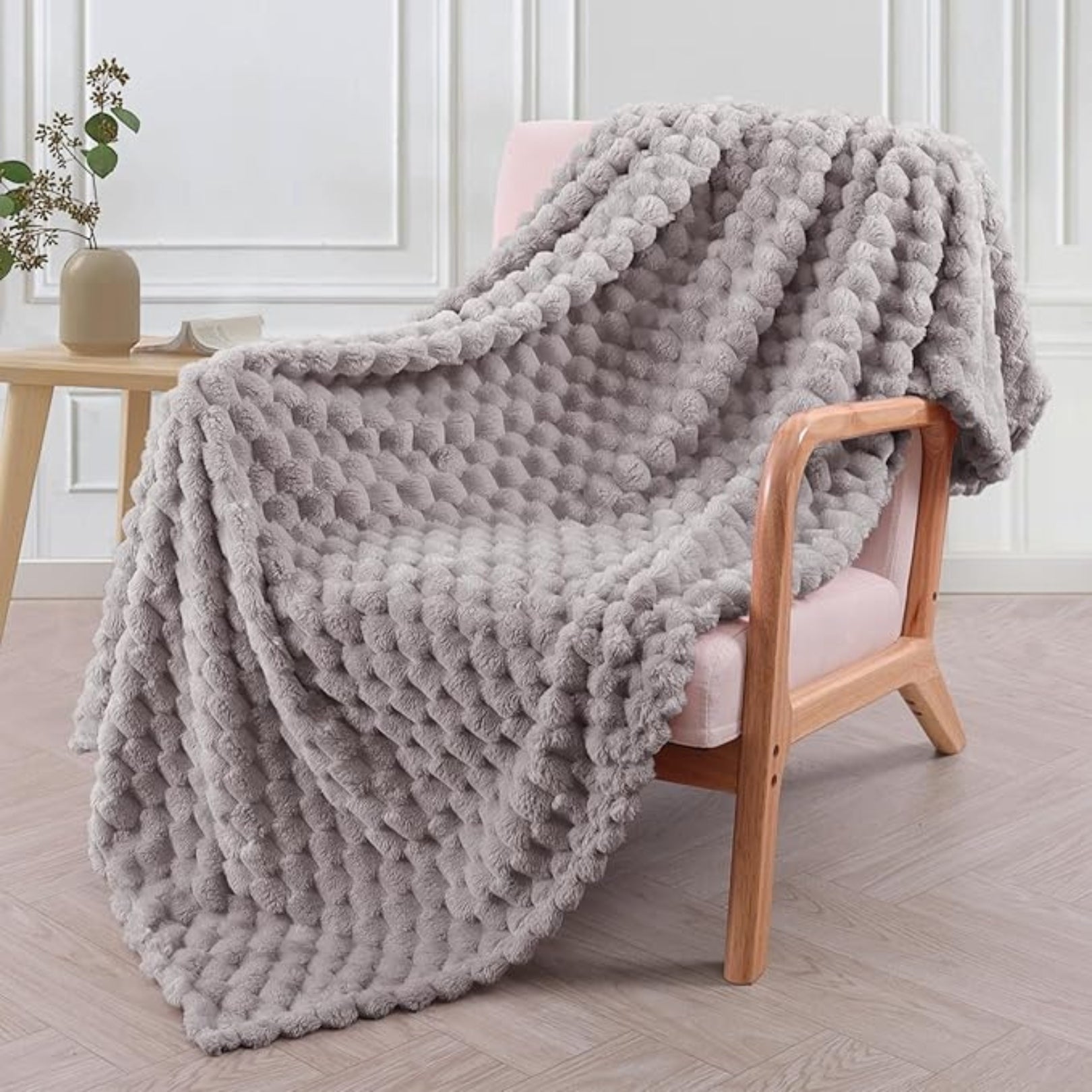 Textured Plush Throw Blanket With Honeycomb Pattern