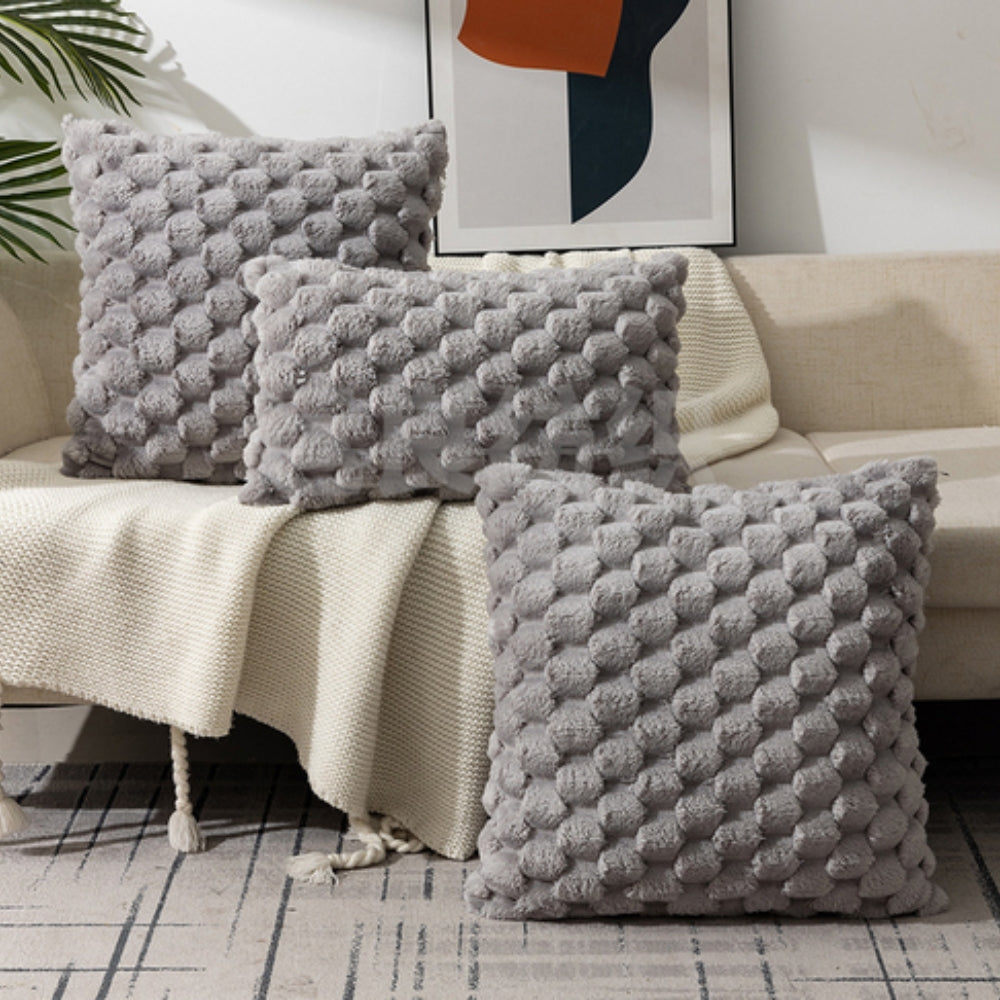Textured Plush Cushion Cover with Bubble Pattern