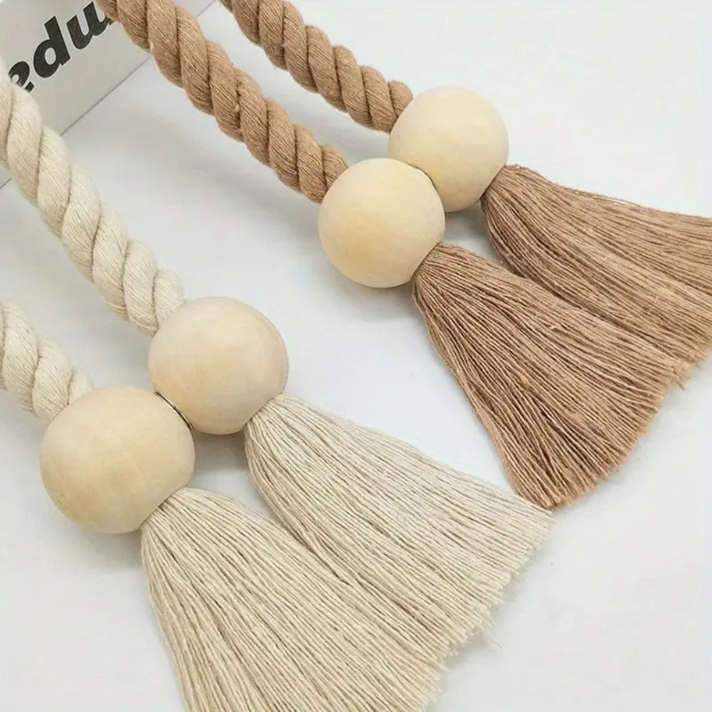 Minimalist Wooden Bead Curtain Tie Back
