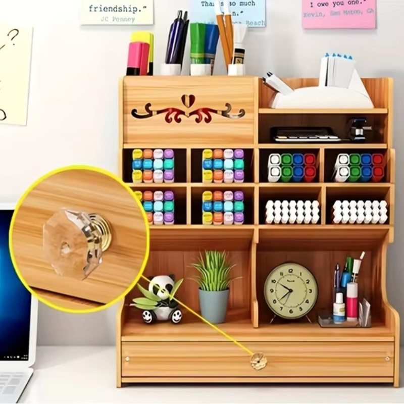 Contemporary Wooden Desk Organizer with Integrated Drawer