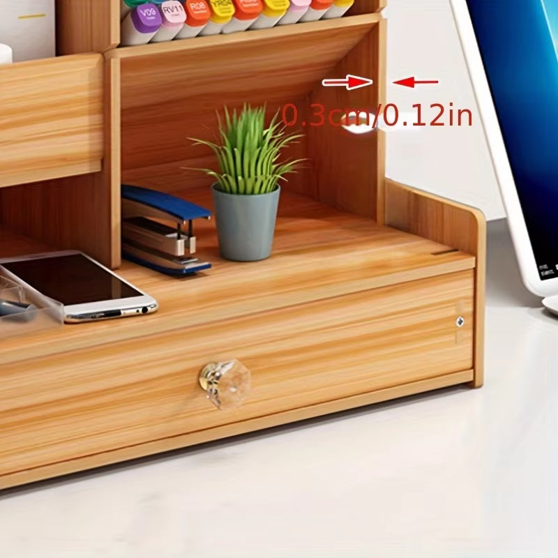 Contemporary Wooden Desk Organizer with Integrated Drawer
