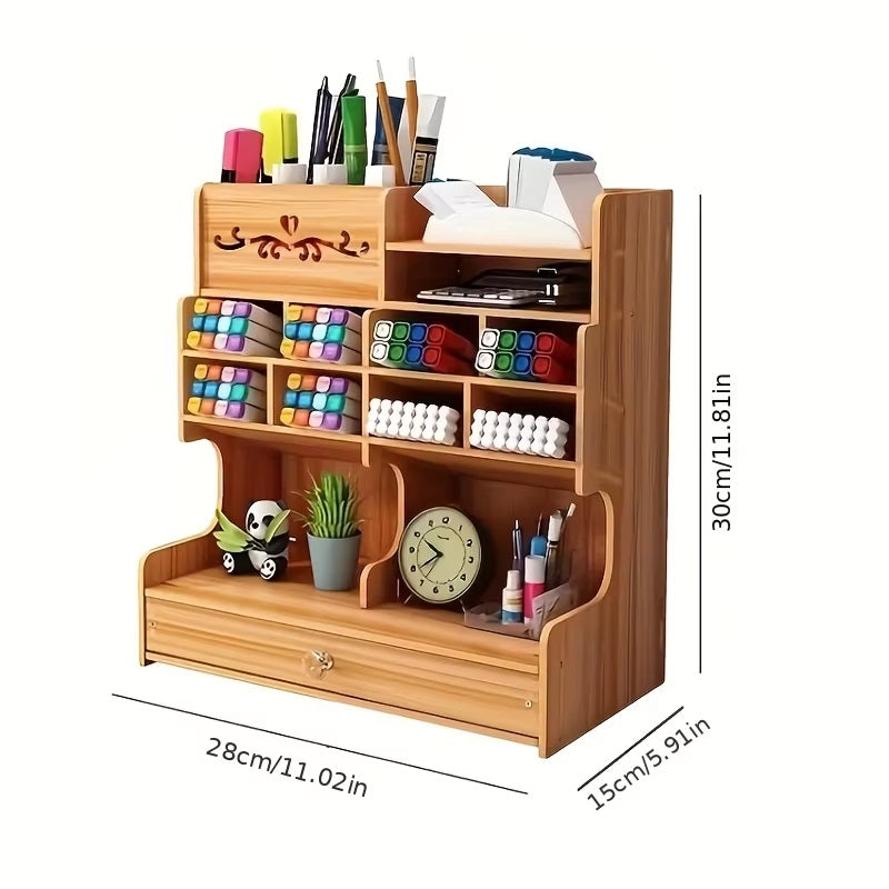 Contemporary Wooden Desk Organizer with Integrated Drawer