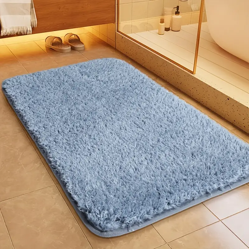 Shaggy Polyester Bath Mat With Slip-Resistant Backing