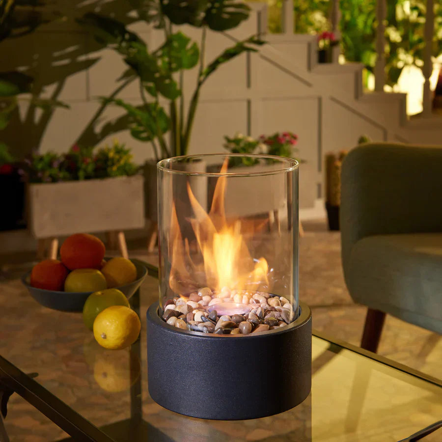 Contemporary Glass Cylinder Portable Fireplace