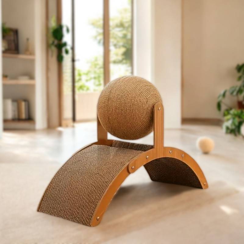 Contemporary Curved Wood Cat Scratching Post