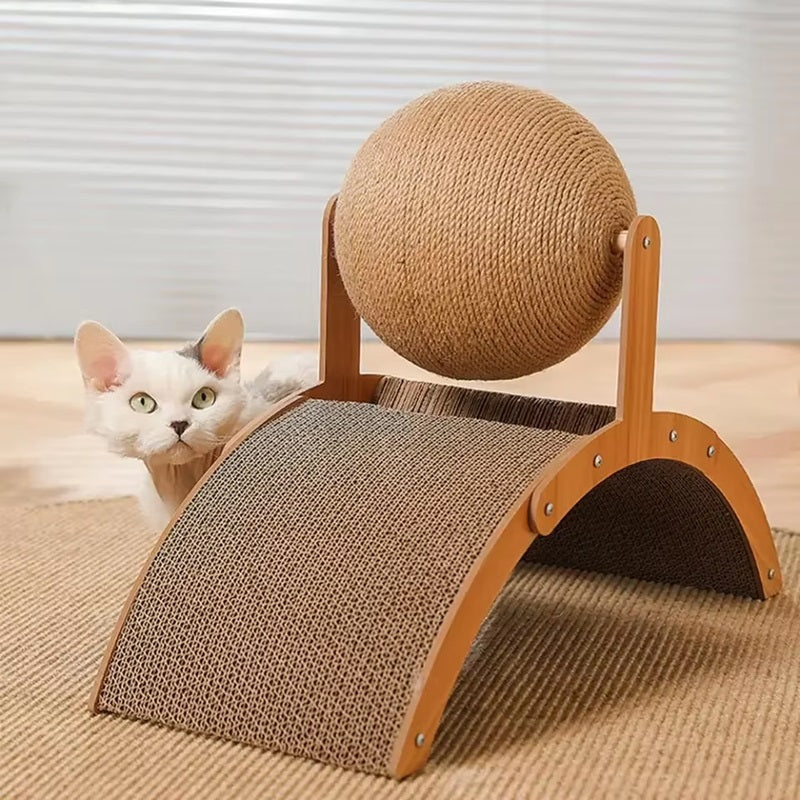 Contemporary Curved Wood Cat Scratching Post