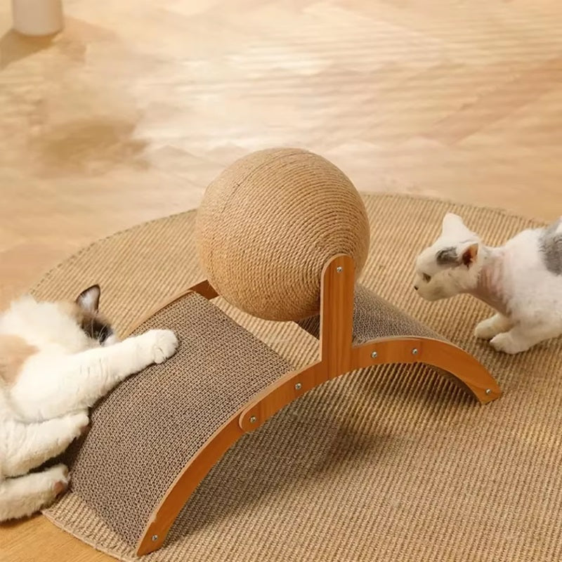 Contemporary Curved Wood Cat Scratching Post