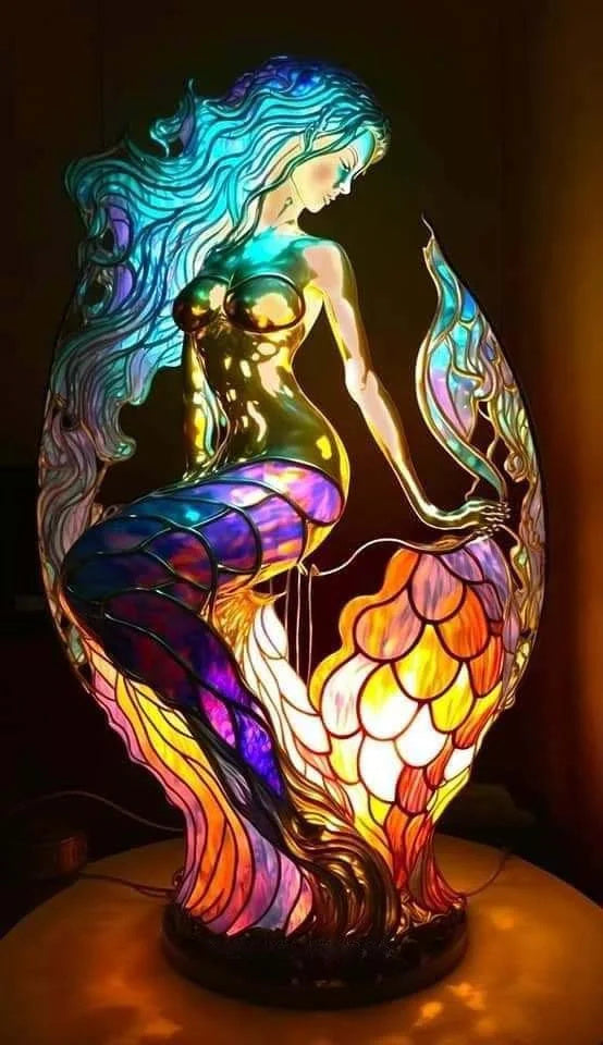 Artistic Stained Glass Wolf Table Lamp