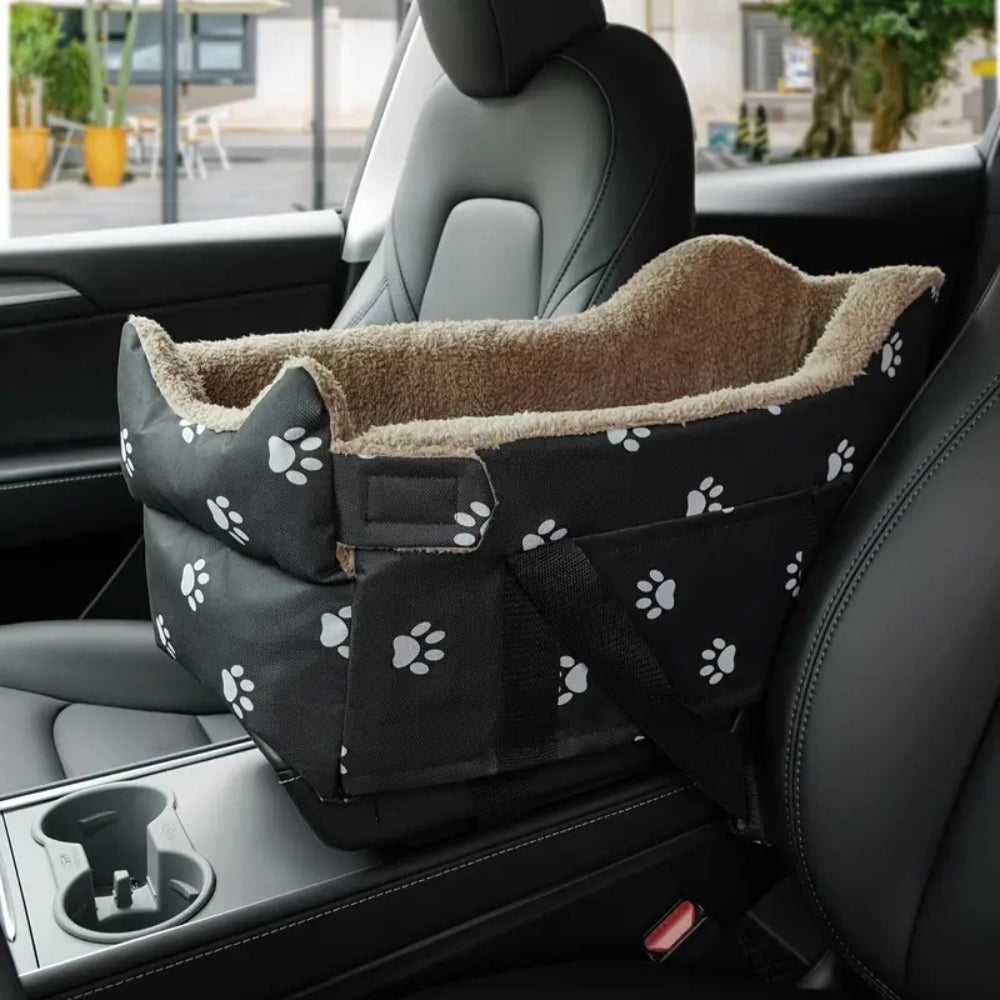 Pet Car Seat With Faux Fur & Safety Strap