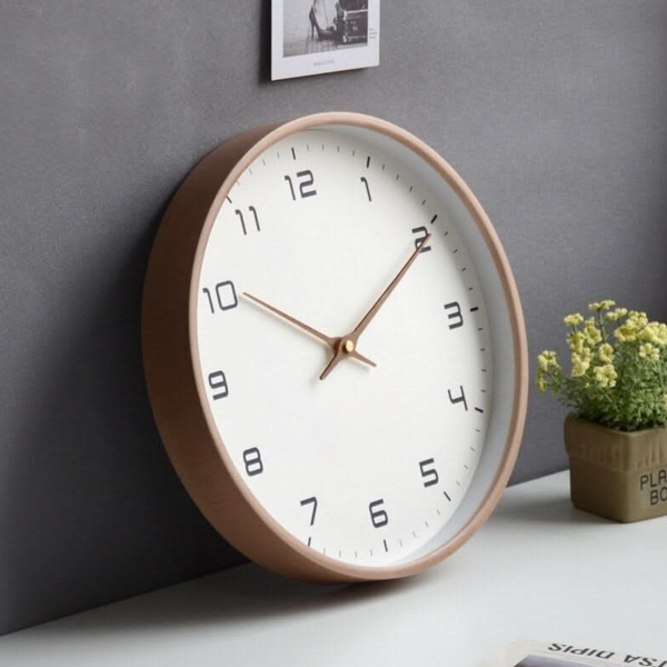Nordic Wooden Frame Wall Clock with Simple Dial