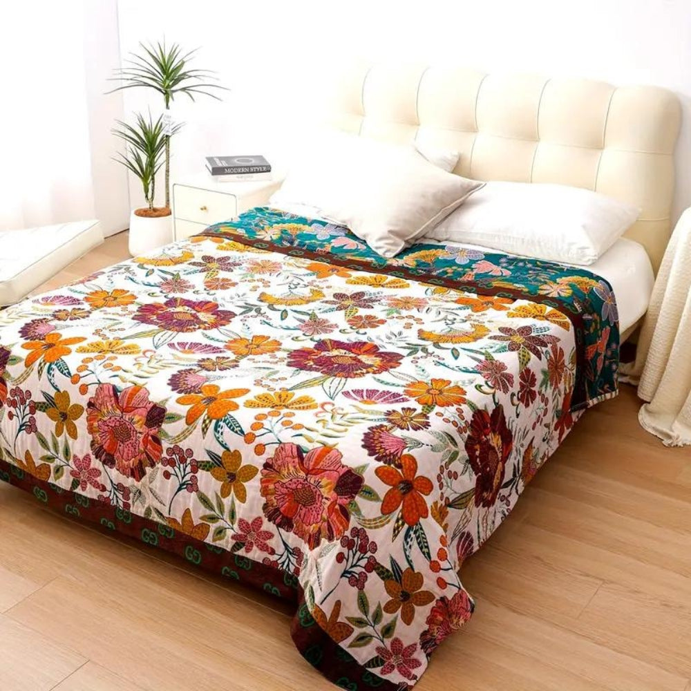 Bohemian Floral Cotton Throw Blanket