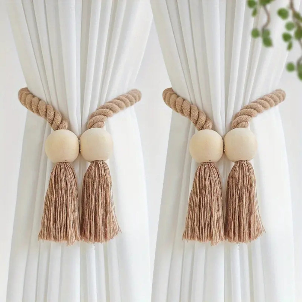 Minimalist Wooden Bead Curtain Tie Back