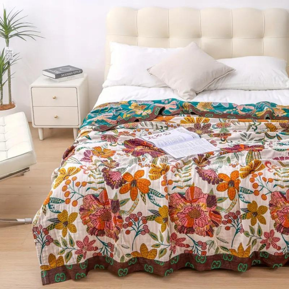 Bohemian Floral Cotton Throw Blanket