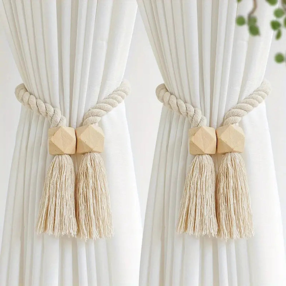 Minimalist Wooden Bead Curtain Tie Back