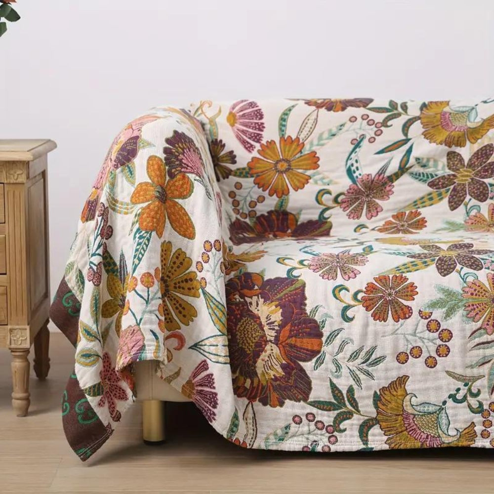 Bohemian Floral Cotton Throw Blanket