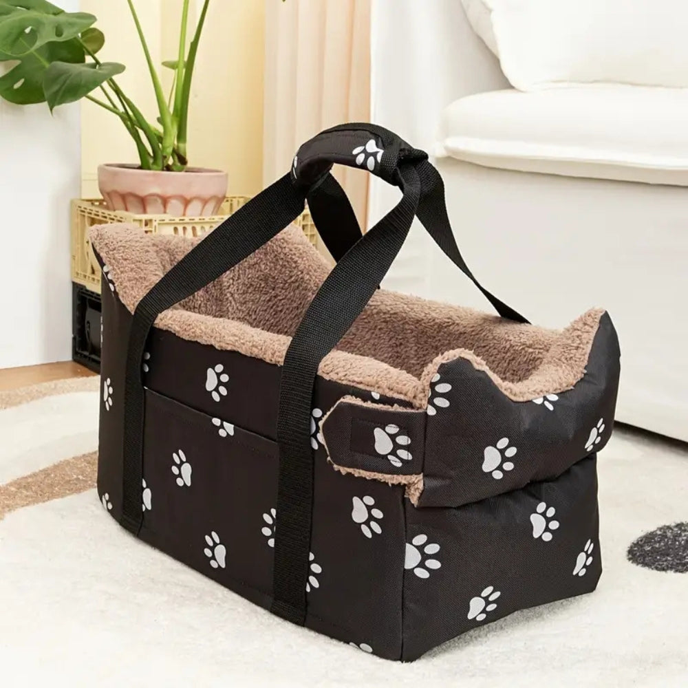 Pet Car Seat With Faux Fur & Safety Strap
