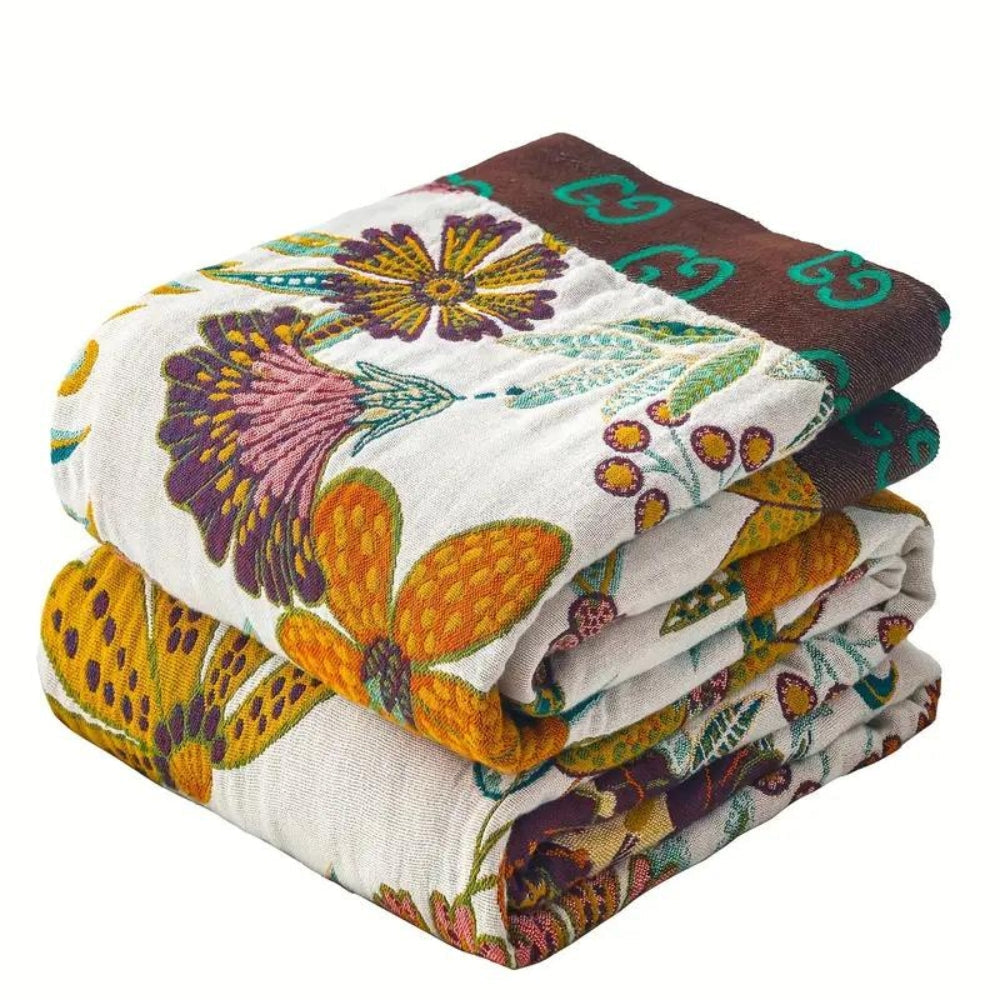 Bohemian Floral Cotton Throw Blanket