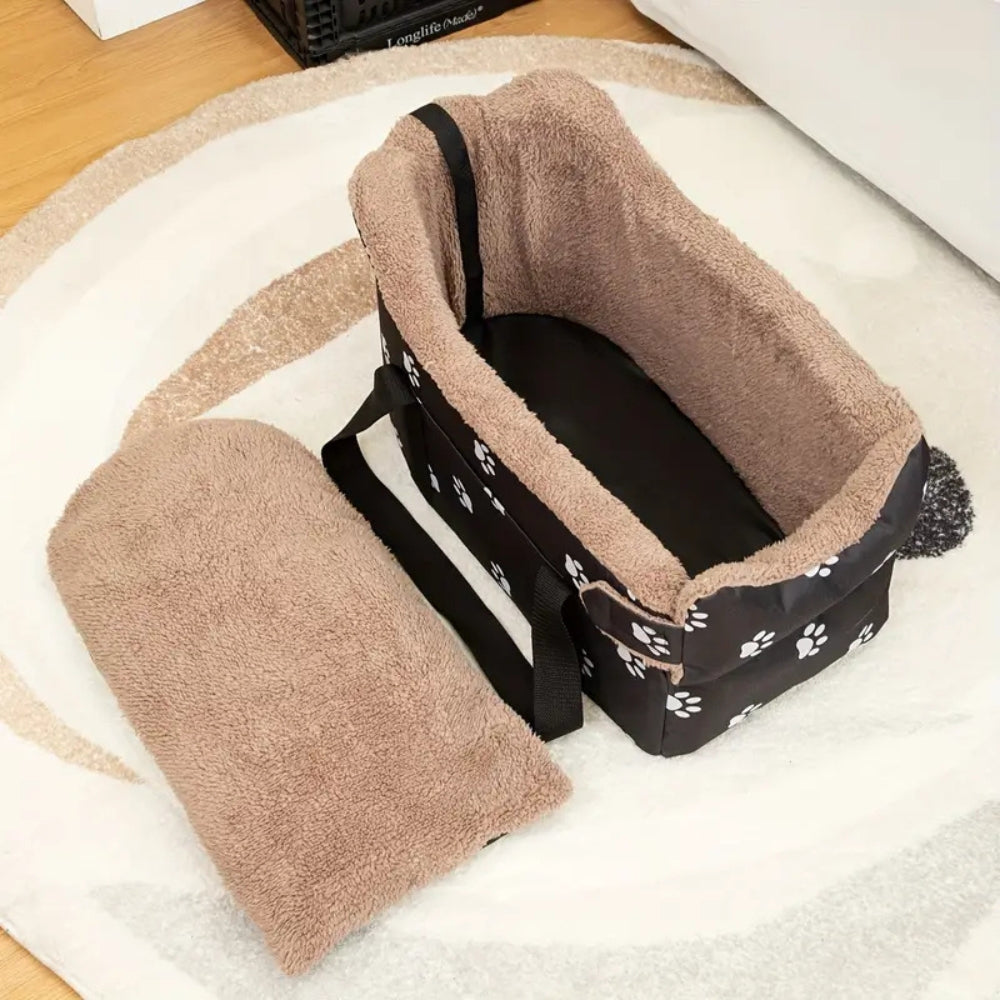 Pet Car Seat With Faux Fur & Safety Strap