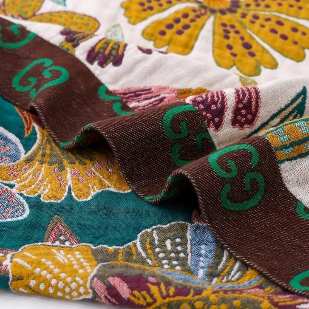 Bohemian Floral Cotton Throw Blanket