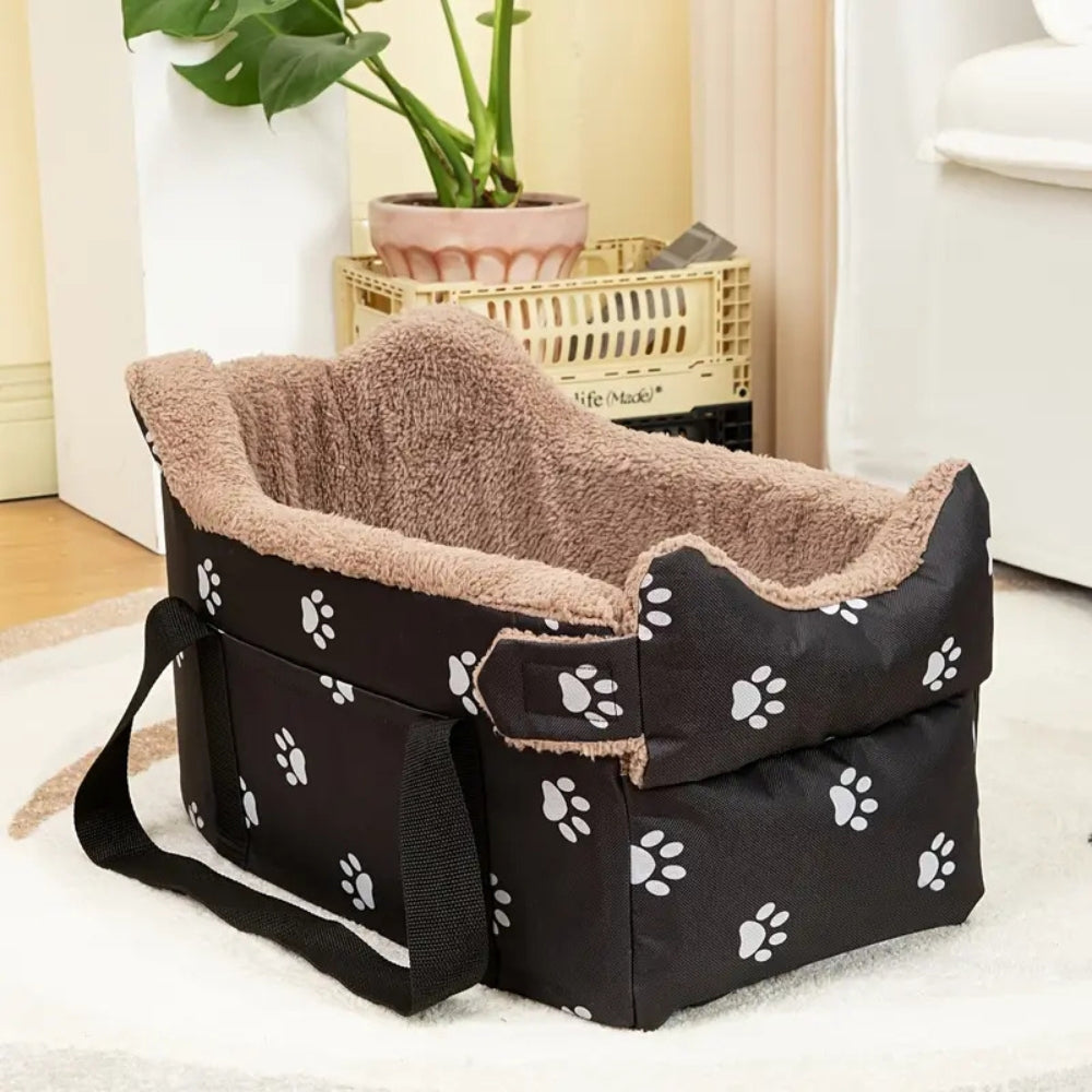 Pet Car Seat With Faux Fur & Safety Strap