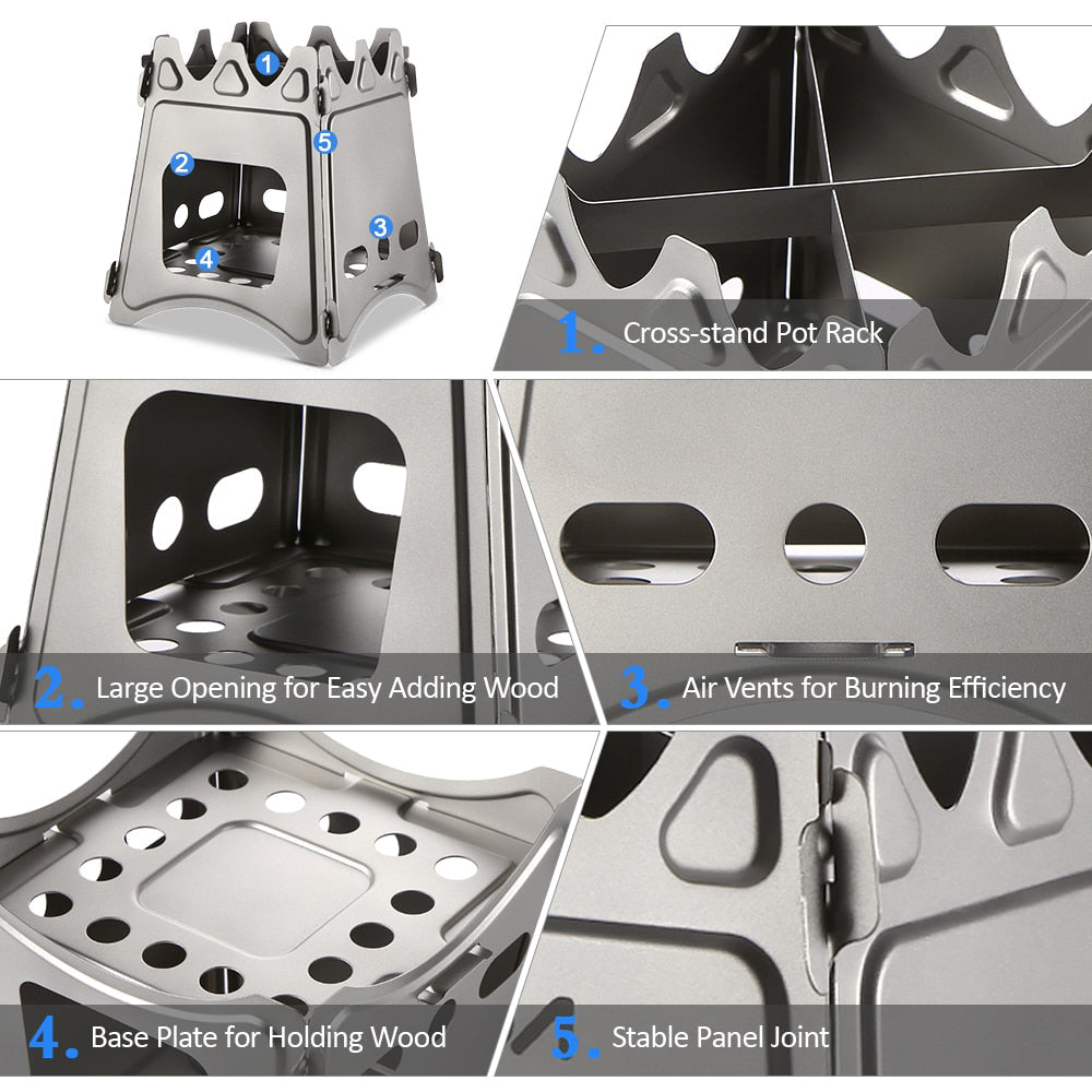 Portable Stainless Steel Firewood Stove with Foldable Design