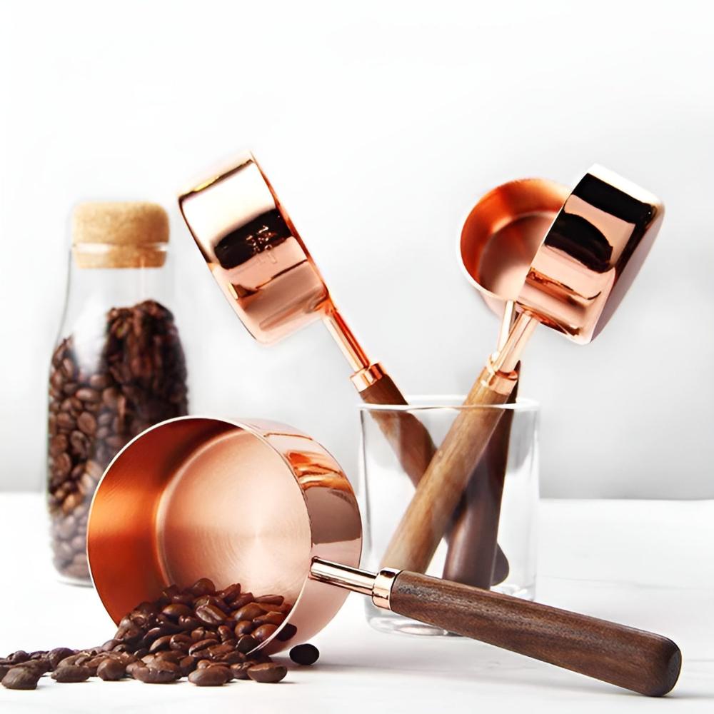 Minimalist Copper and Wood Measuring Cups