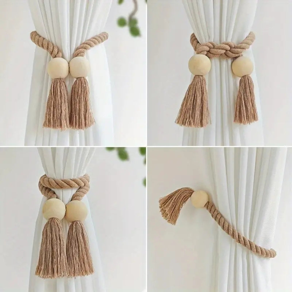 Minimalist Wooden Bead Curtain Tie Back