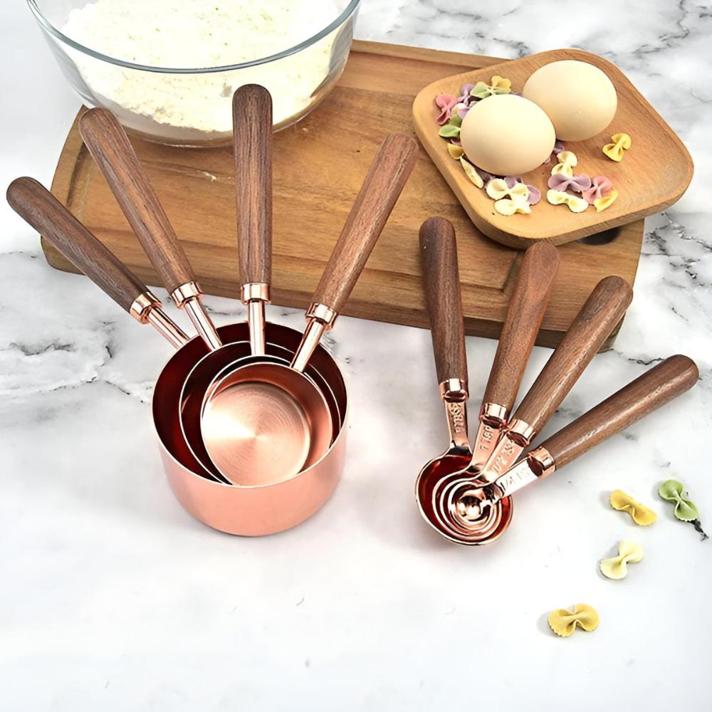 Minimalist Copper and Wood Measuring Cups