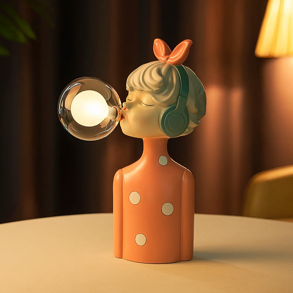 Artisan Figurine Ceramic Table Lamp with Glass Globe