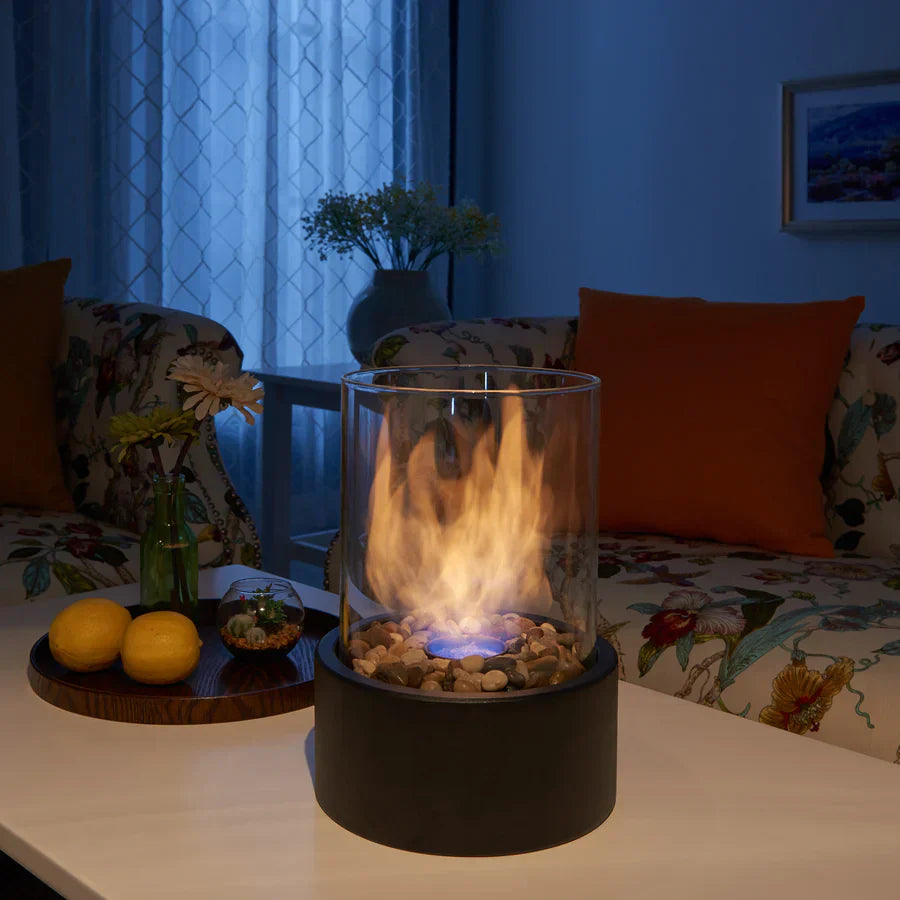 Contemporary Glass Cylinder Portable Fireplace