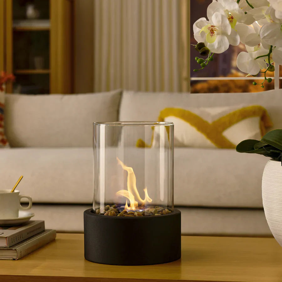 Contemporary Glass Cylinder Portable Fireplace