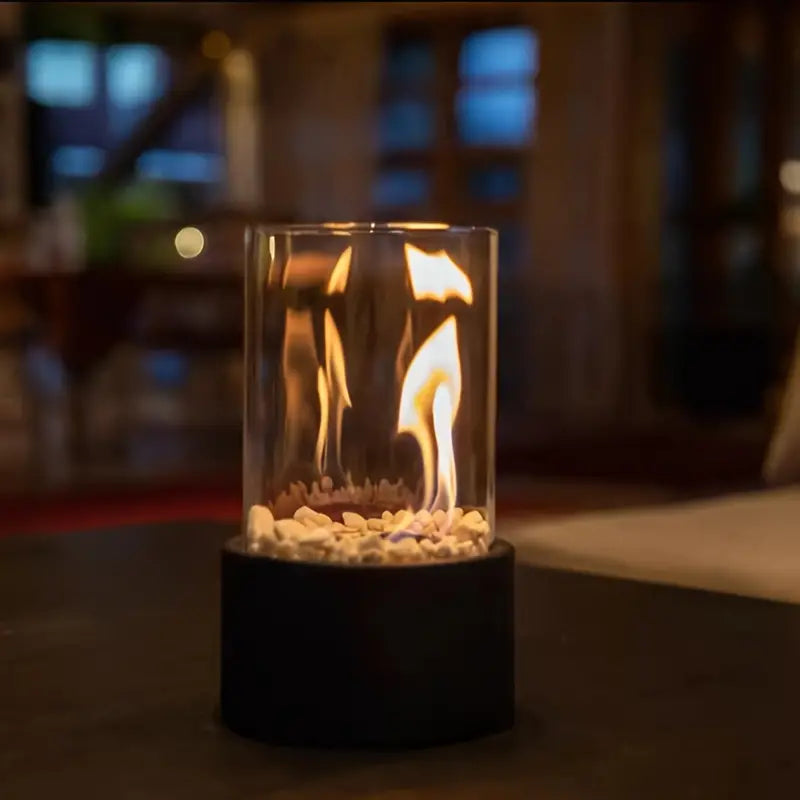 Contemporary Glass Cylinder Portable Fireplace