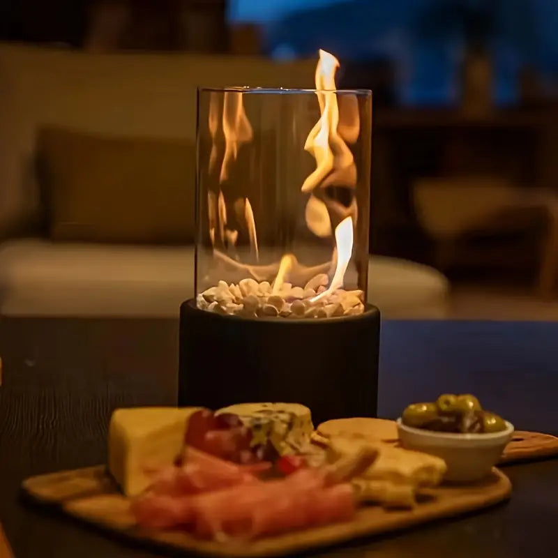 Contemporary Glass Cylinder Portable Fireplace