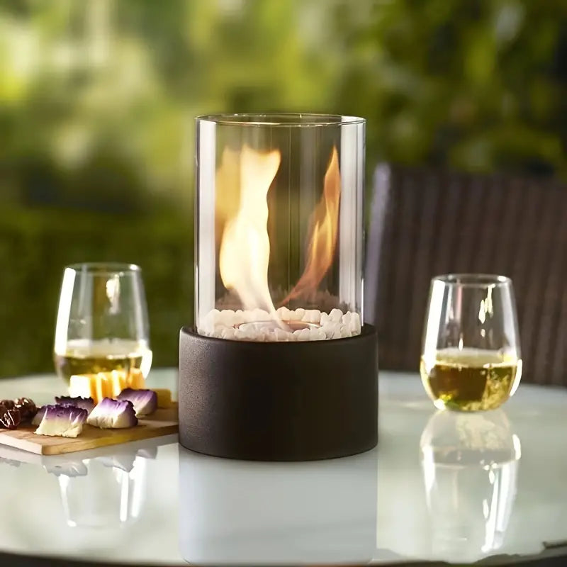 Contemporary Glass Cylinder Portable Fireplace