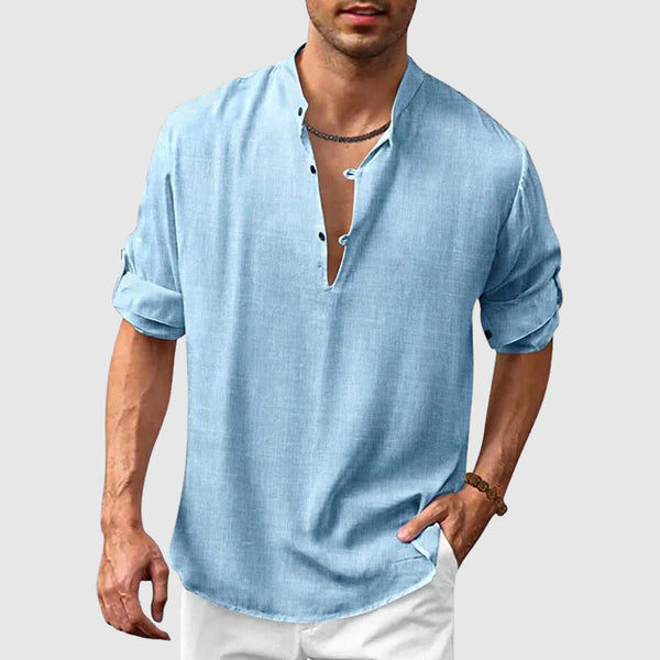 Men's Shirt Long Sleeve – Relaxed Fit – Breathable – V-neck Casual Style