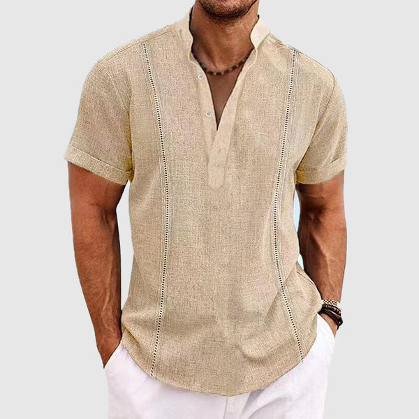 Men's Blouse – Relaxed Fit – Short Sleeve – Buttons – Breathable Natural Textile