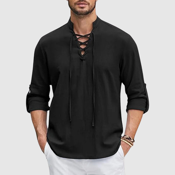 Relaxed Shirt with Lace-Up Neck