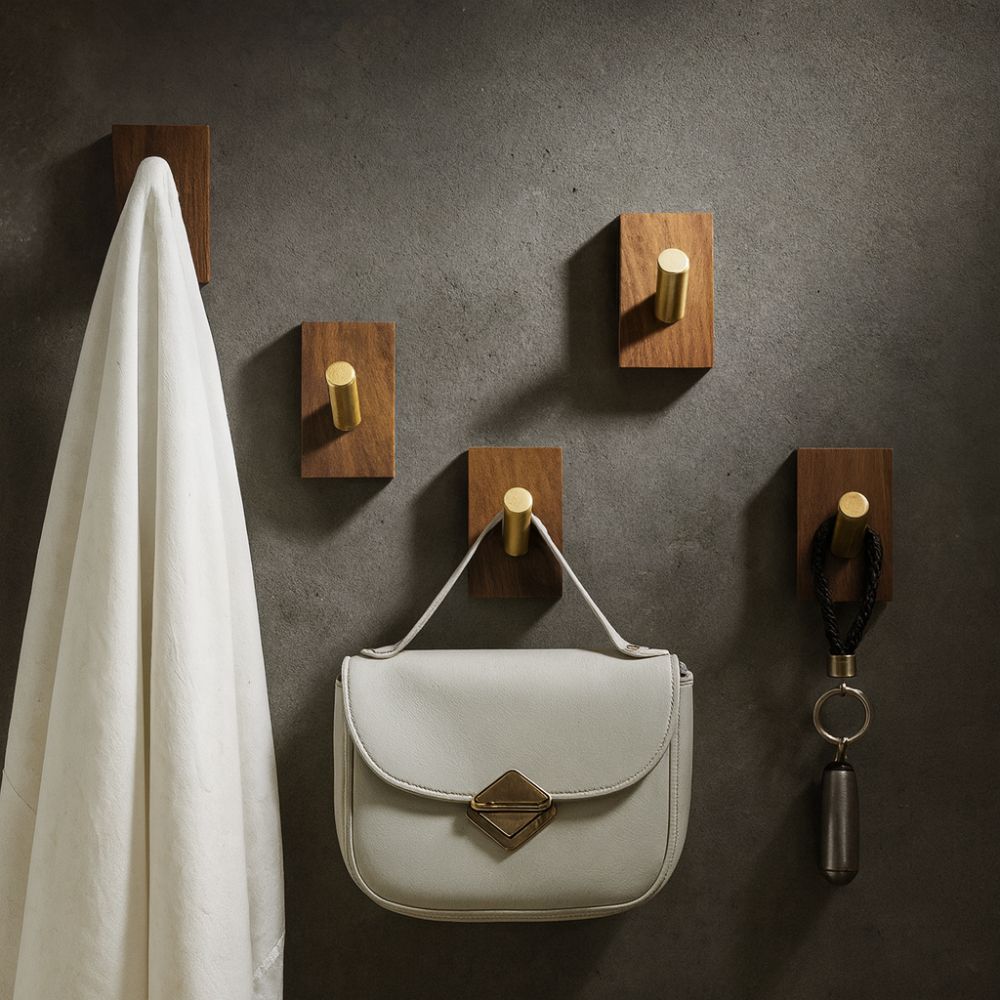 Minimalist Wood and Brass Wall Hook