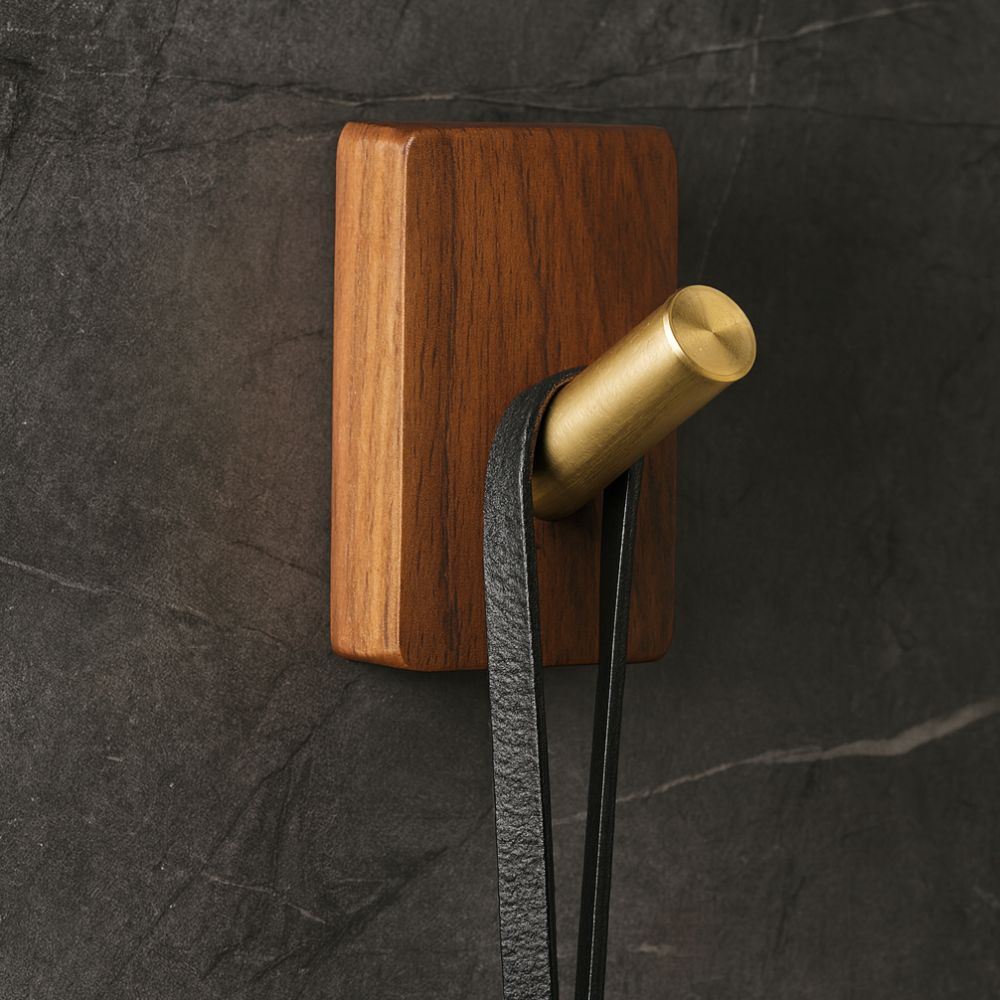 Minimalist Wood and Brass Wall Hook