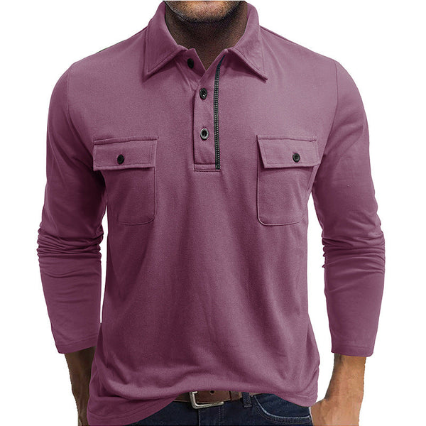 Men's Polo Shirt – Regular Fit – Cotton Blend – Long Sleeve – Chest Pockets with Buttons
