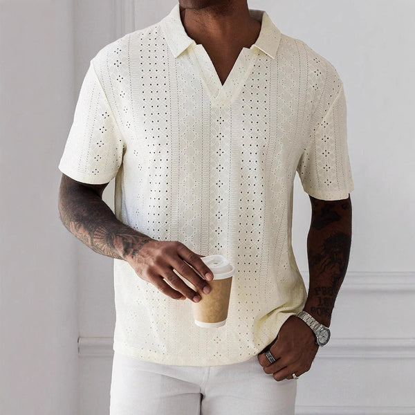 Men's T-shirt – Relaxed Fit – V-neck – Breathable Jacquard Lace – Short Sleeve