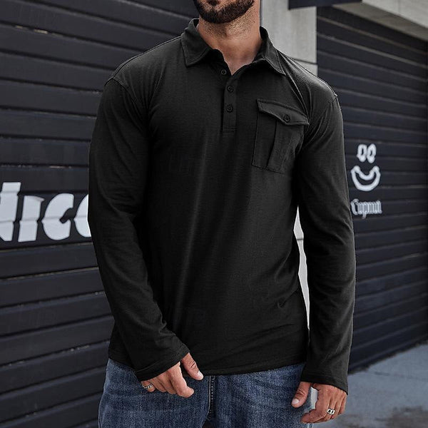 Men's Henley polo shirt – Slim Fit – Cotton – Long Sleeve – Sewn On Chest Pocket