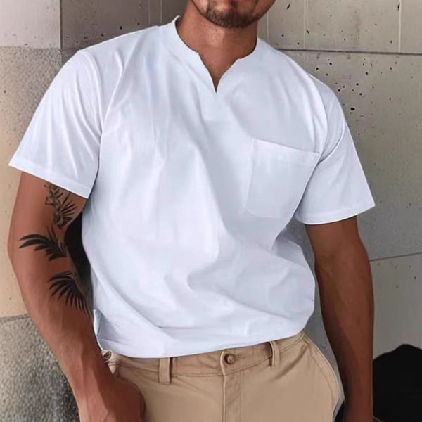 Men's T-shirt with V-neck – Slim Fit – Chest pocket – Breathable Natural Fabric